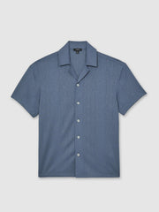 Jacquard-Stripe Cuban-Collar Shirt in Airforce Blue