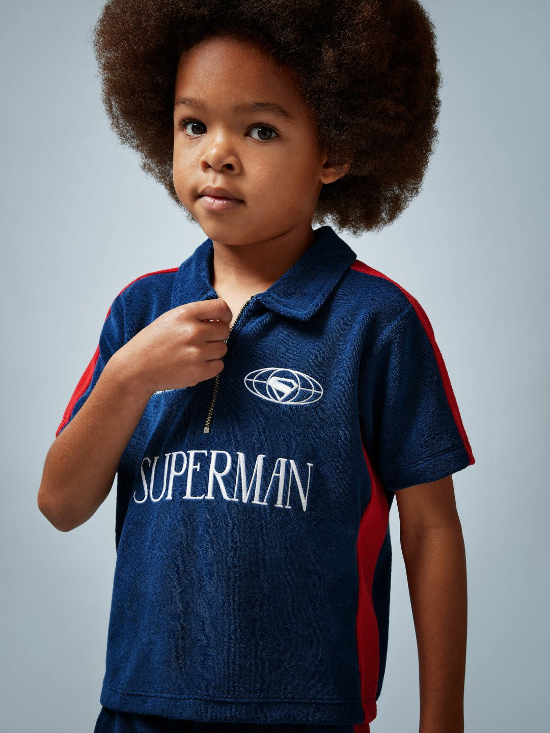 13-14 yrs Superman Towelling Polo Shirt in Blue/Red