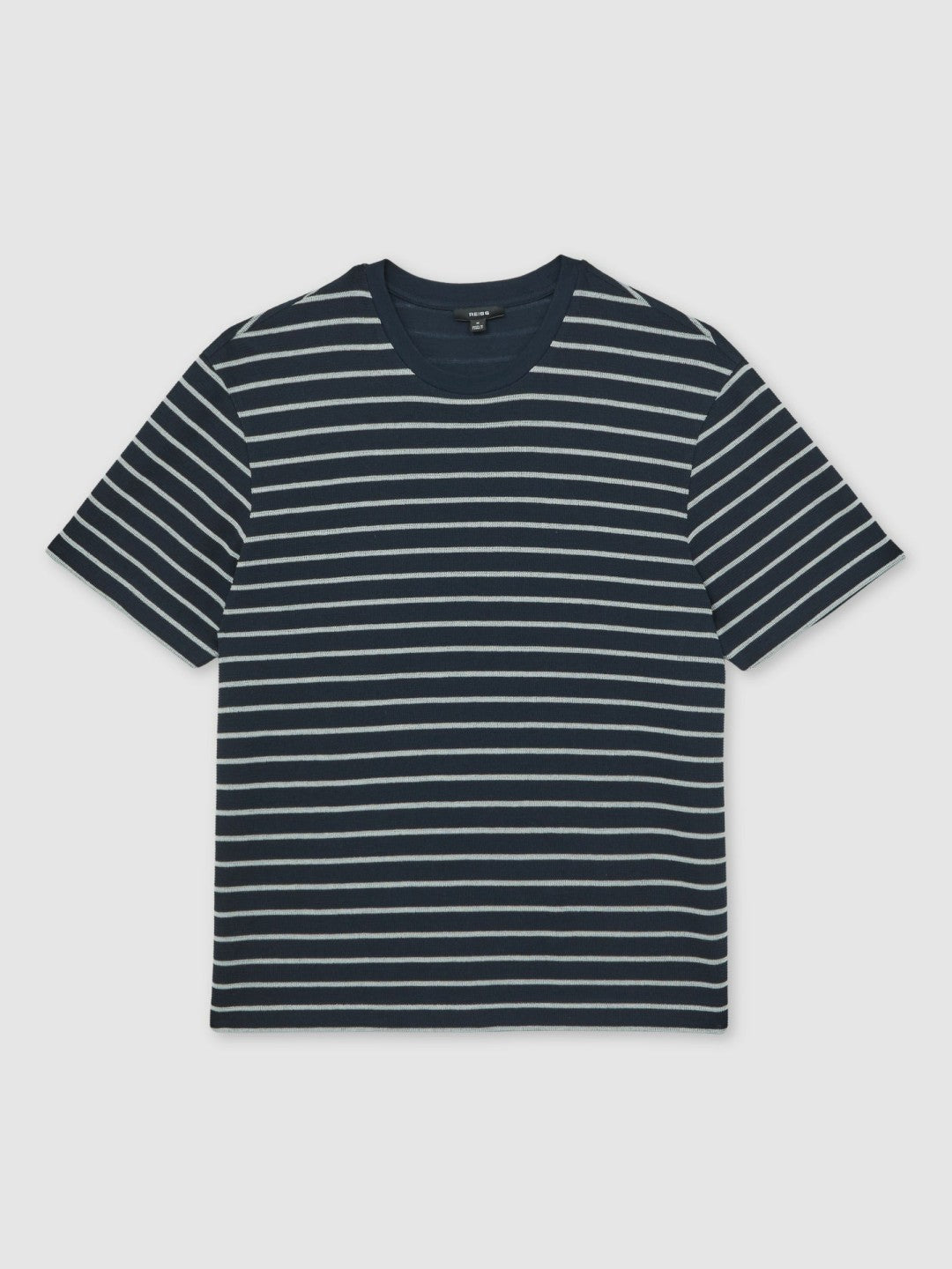 Cotton Textured Stripe T-Shirt in White/Navy