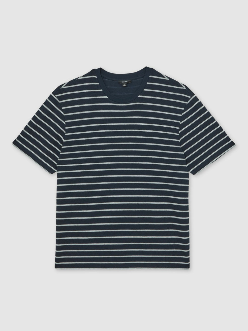 Cotton Textured Stripe T-Shirt in White/Navy