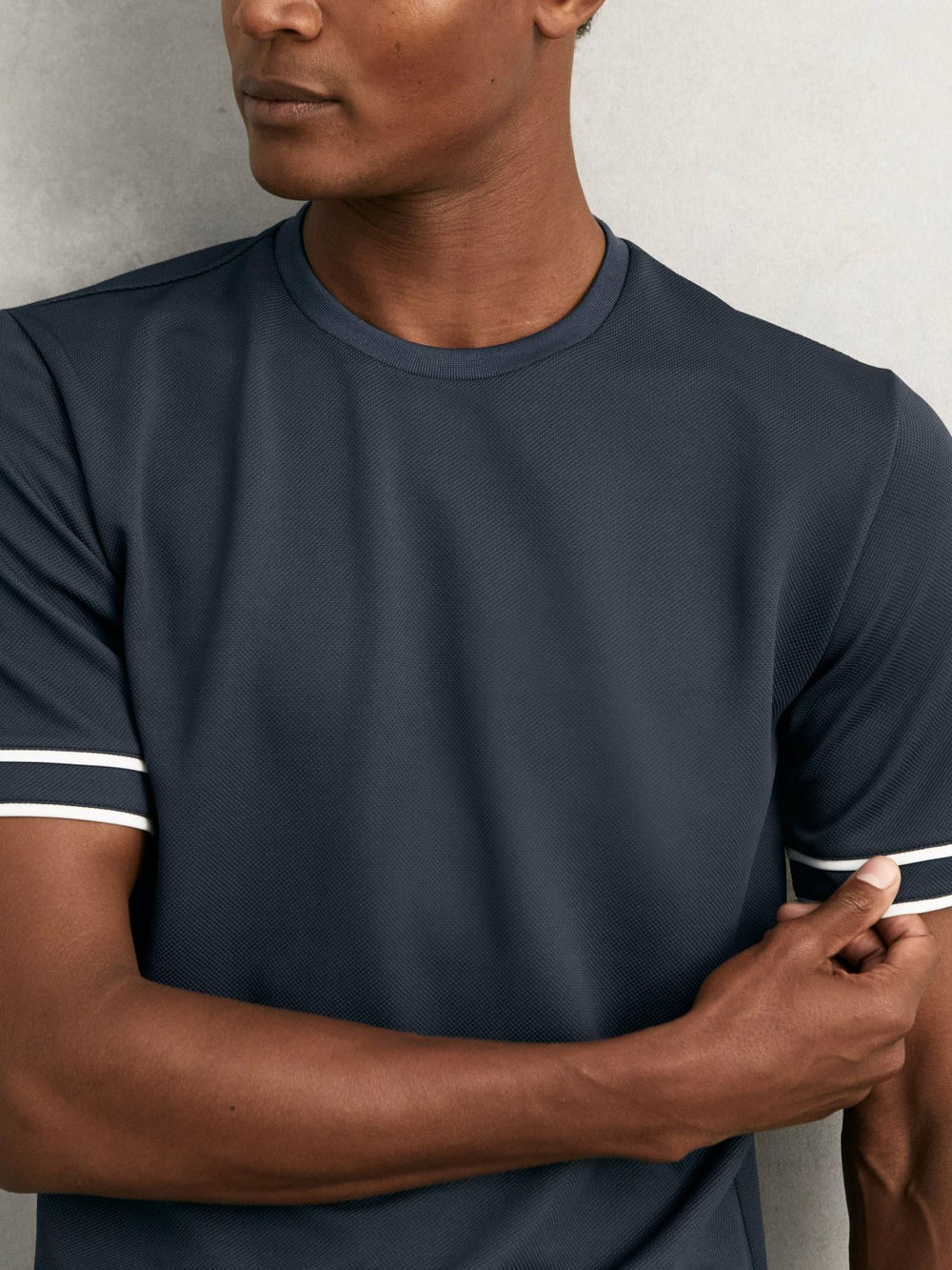 Textured Crew-Neck Tipped T-Shirt in Airforce Blue