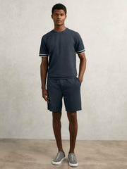 Textured Crew-Neck Tipped T-Shirt in Airforce Blue