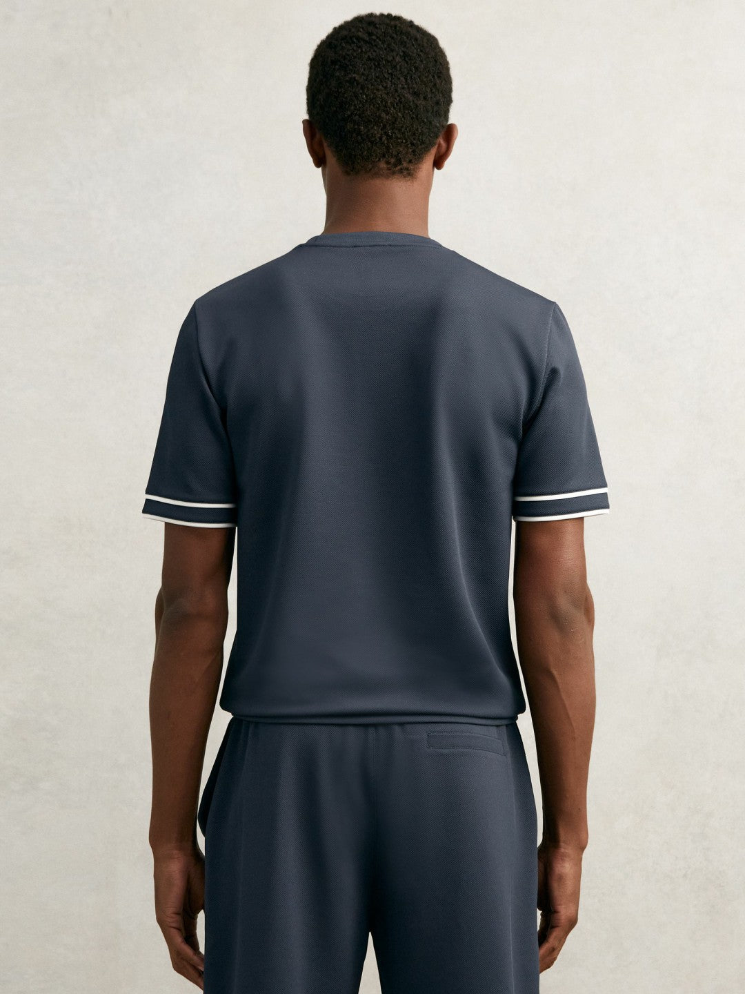 Textured Crew-Neck Tipped T-Shirt in Airforce Blue