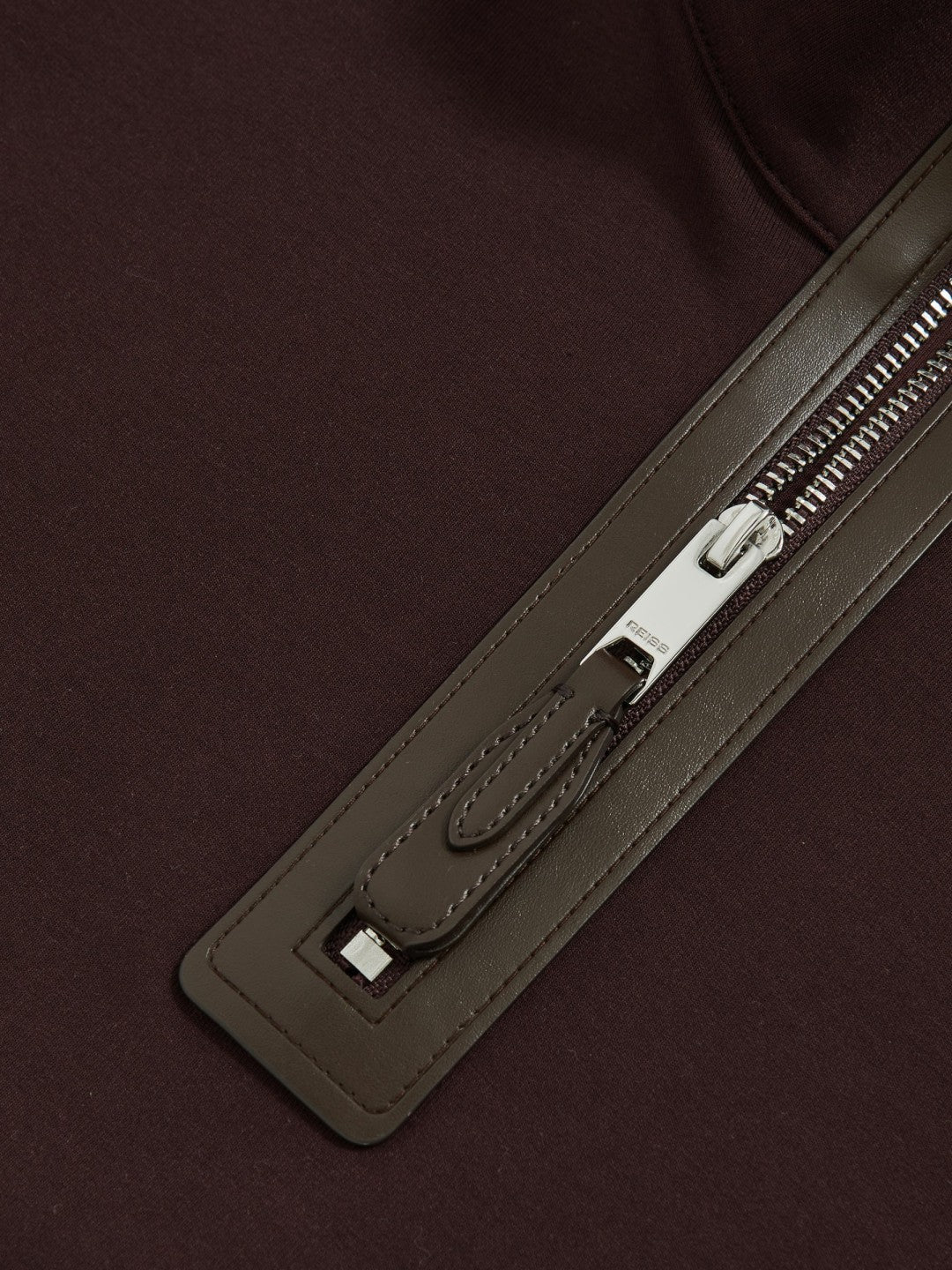 Leather-Placket Interlock Sweatshirt in Cherry Red