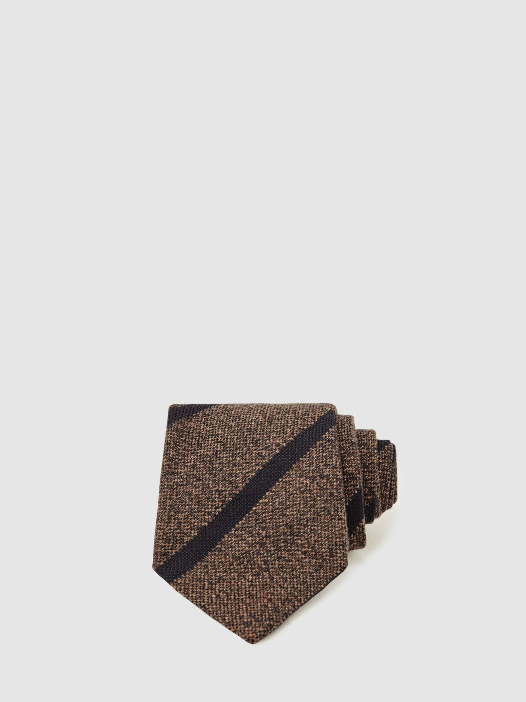 Wool-Silk Striped Tie in Chocolate Brown