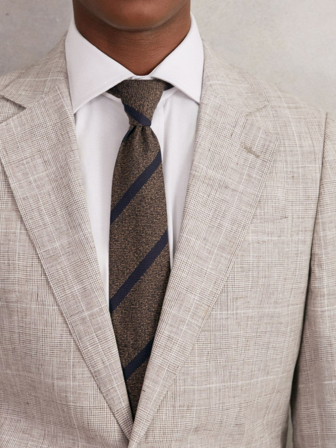 Wool-Silk Striped Tie in Chocolate Brown