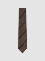 Wool-Silk Striped Tie in Chocolate Brown