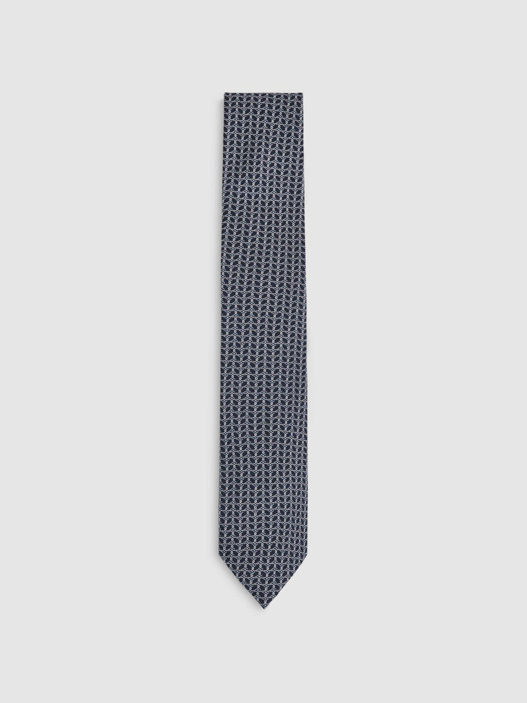 Silk Geometric-Chain Print Tie in Navy