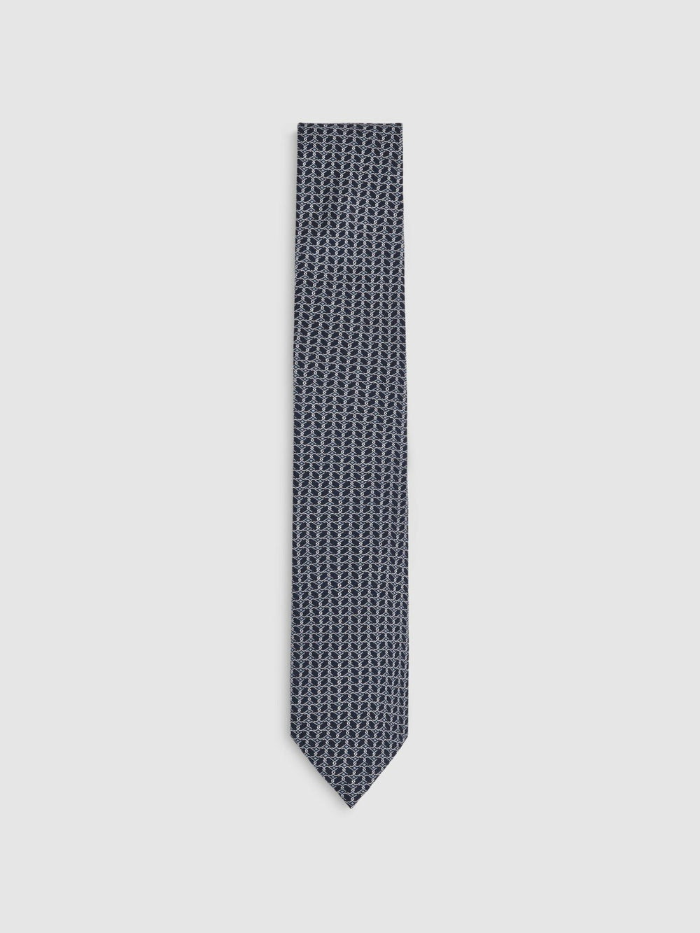 Silk Geometric-Chain Print Tie in Navy