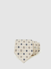 Silk Floral-Medallion Tie in Ivory