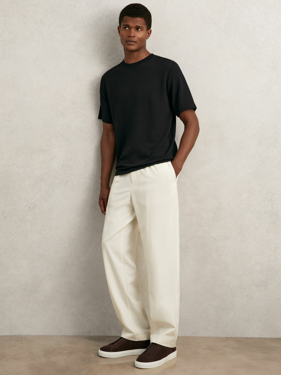 Textured Crew-Neck T-Shirt in Black