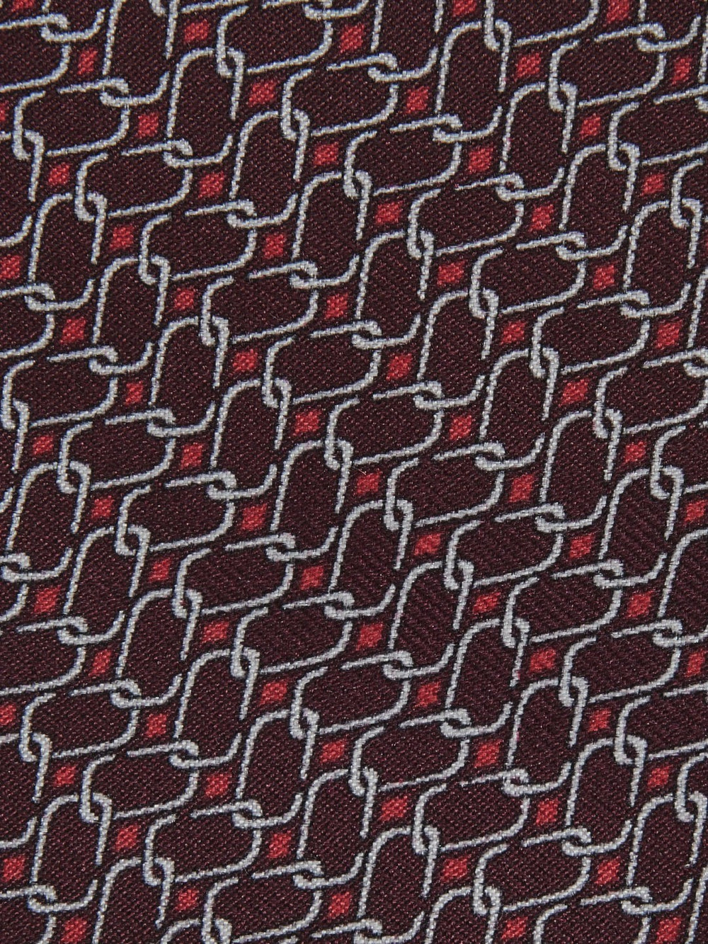 Silk Geometric-Chain Print Tie in Bordeaux