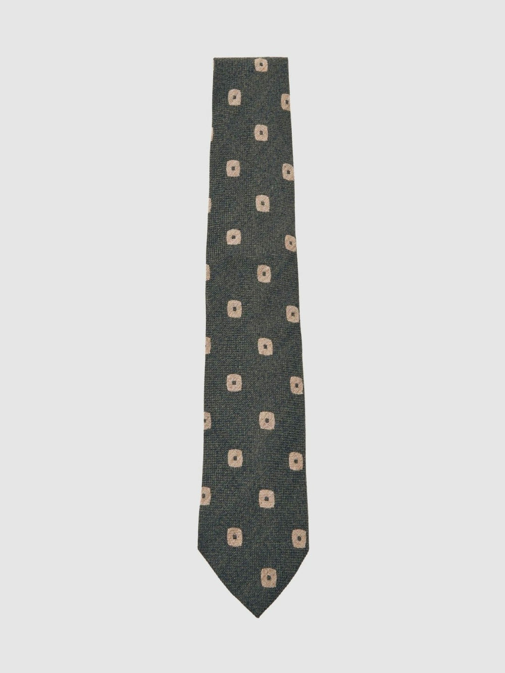 Silk-Wool Square-Medallion Tie in Forest Green