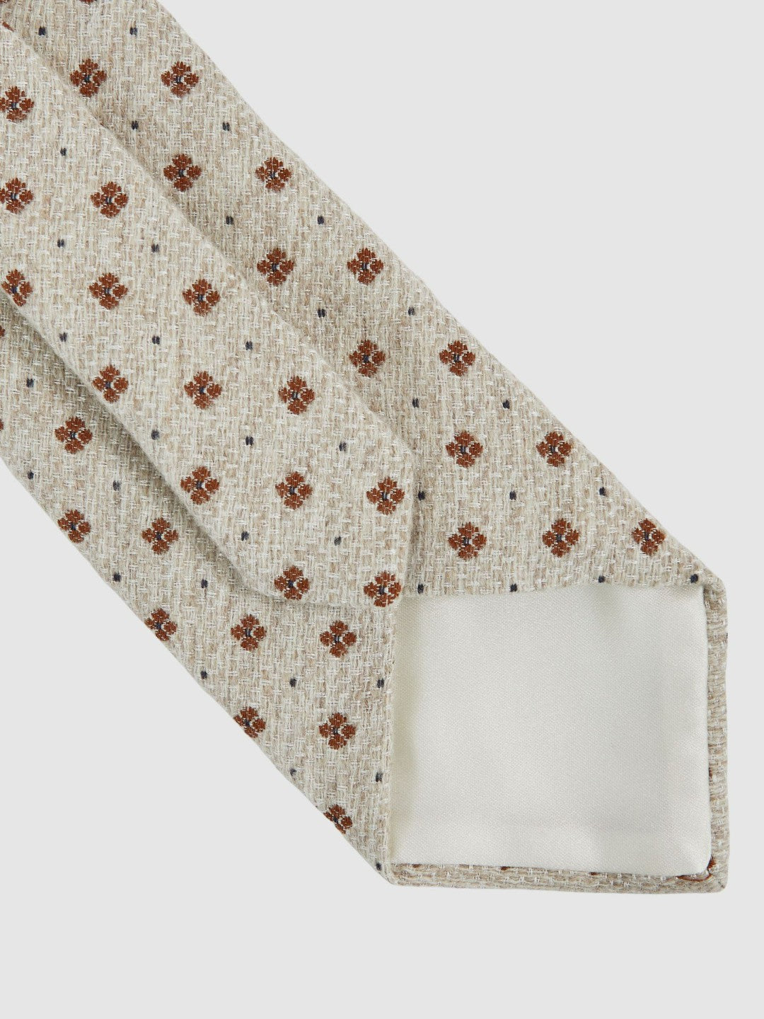Wool-Silk Floral-Medallion Tie in Oatmeal Melange