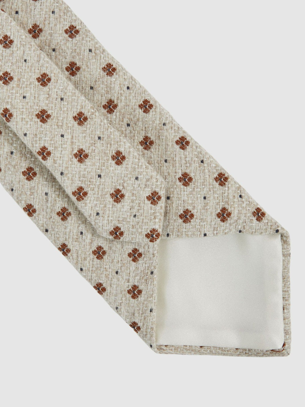 Wool-Silk Floral-Medallion Tie in Oatmeal Melange