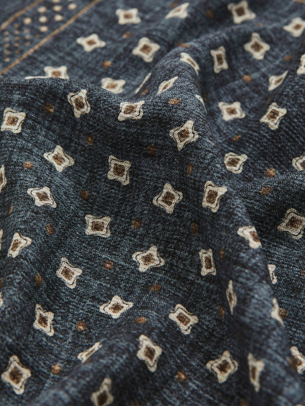 Silk Floral-Medallion Pocket Square in Denim Blue Melange