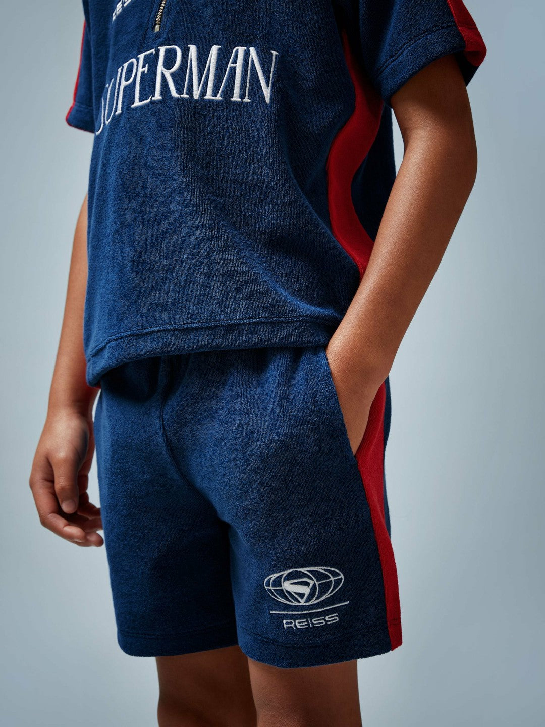 9-13 yrs Superman Towelling Shorts in Blue/Red