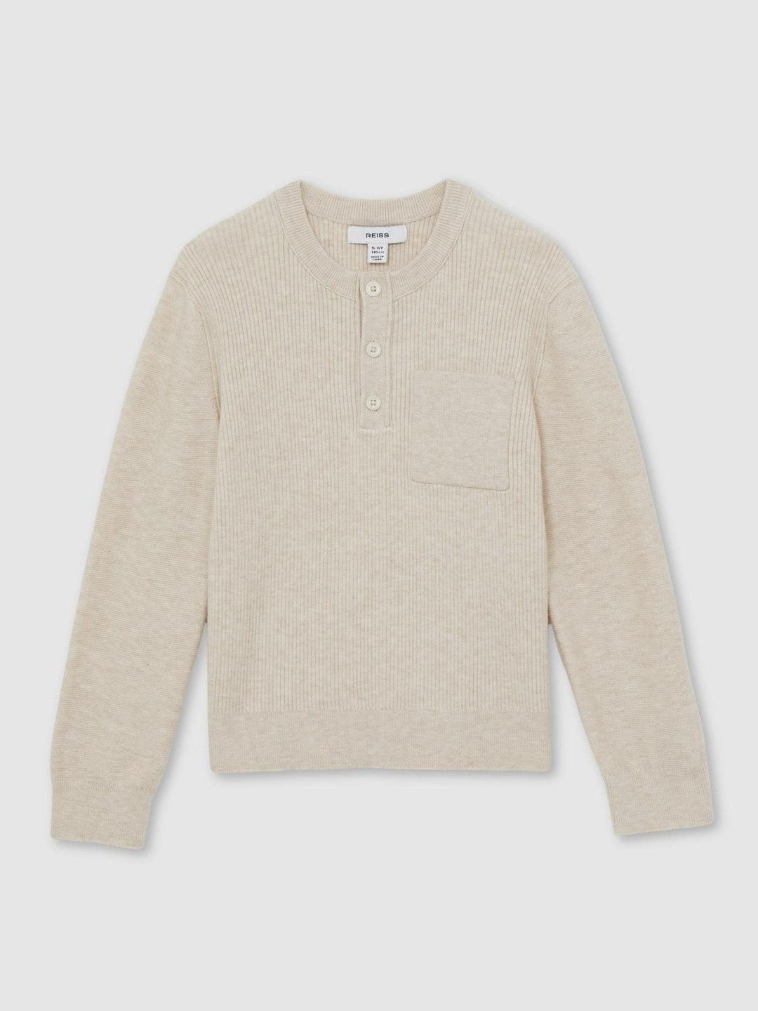 13-14 yrs Cotton-Blend Rib-Knit Henley Top in Oatmeal Melange