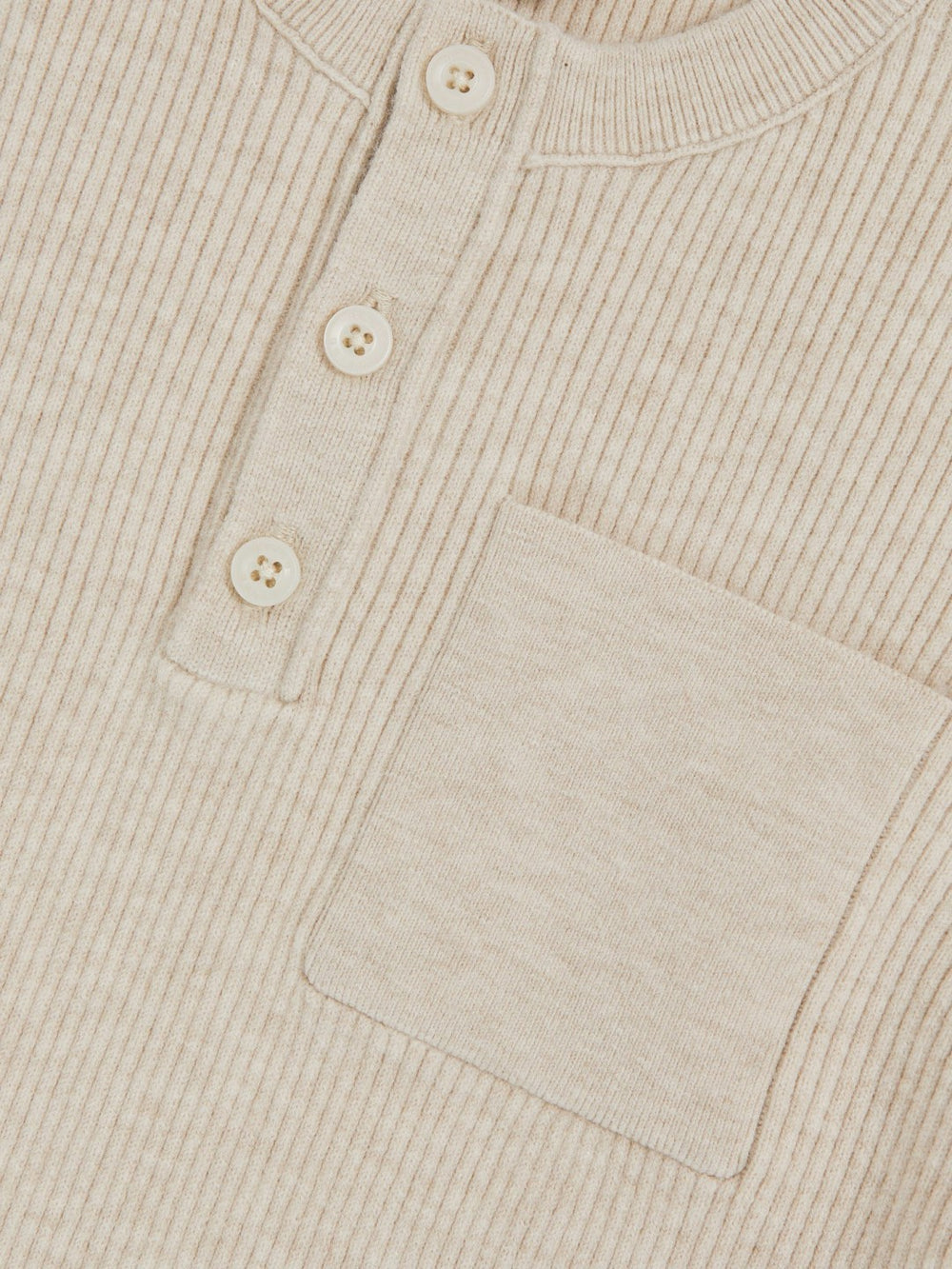 13-14 yrs Cotton-Blend Rib-Knit Henley Top in Oatmeal Melange