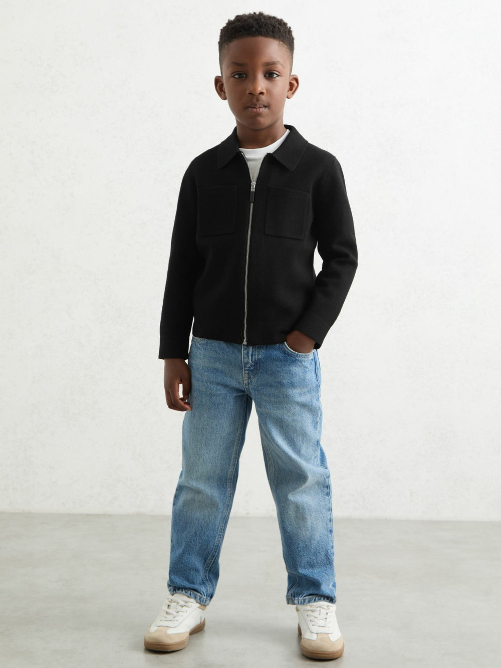 9-13 yrs Knitted Zip-Through Cardigan in Black