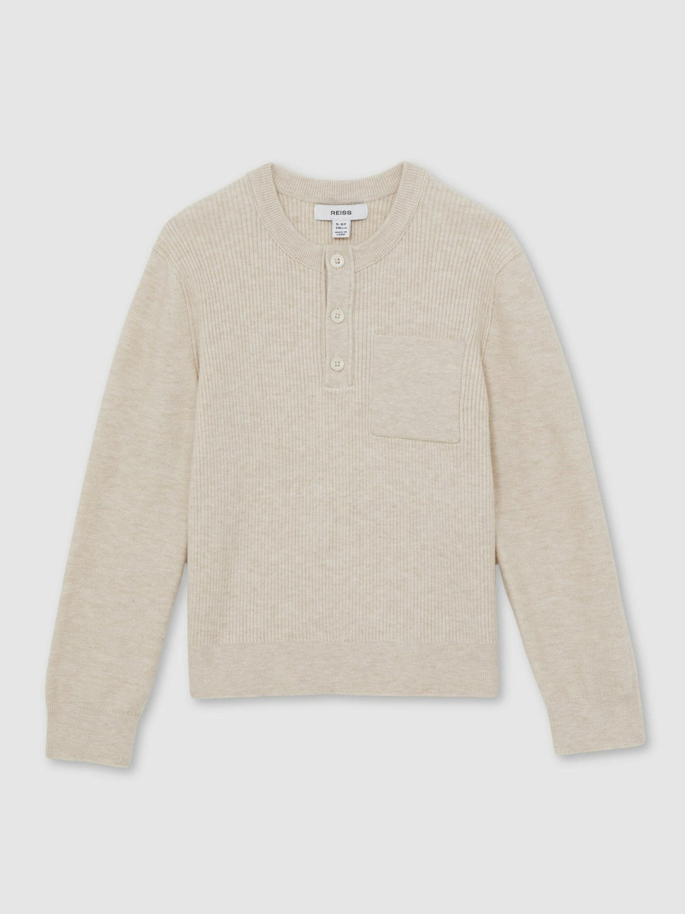3-9 yrs Cotton-Blend Rib-Knit Henley Top in Oatmeal Melange