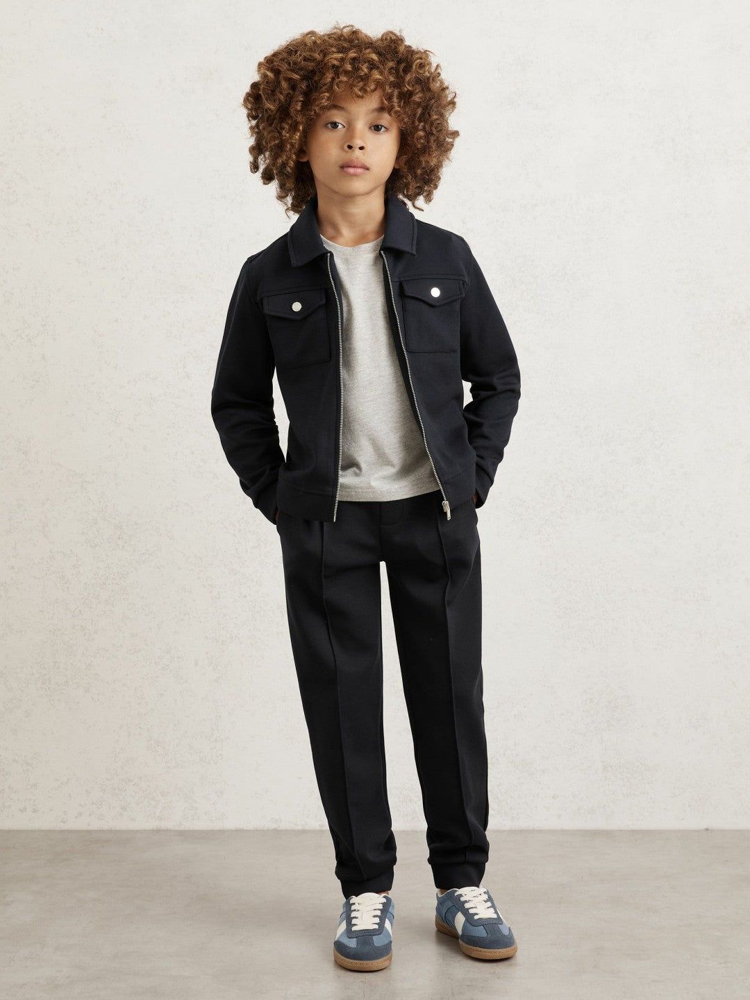 9-13 yrs Interlock Zip Through Overshirt in Navy Blue