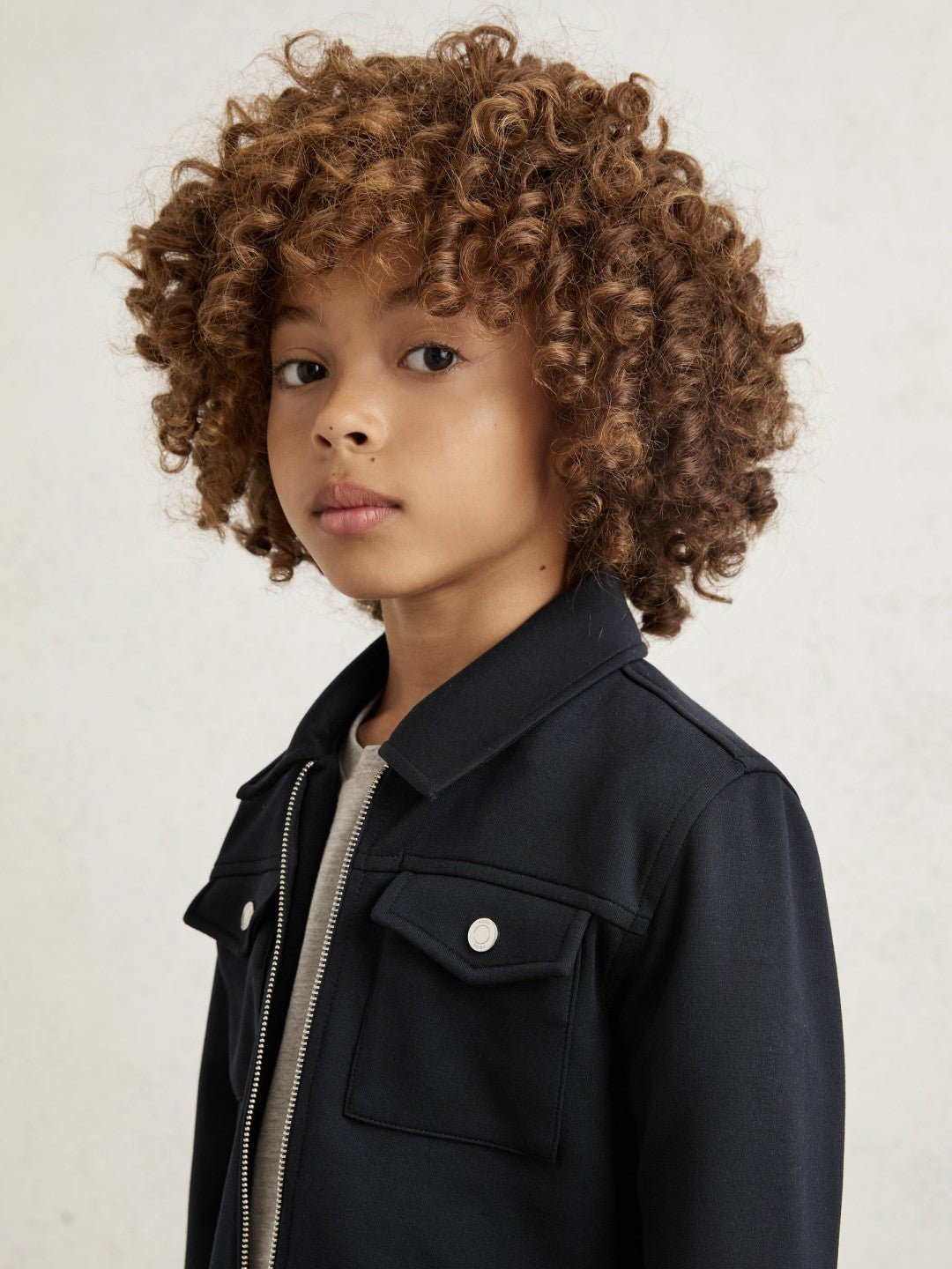 9-13 yrs Interlock Zip Through Overshirt in Navy Blue