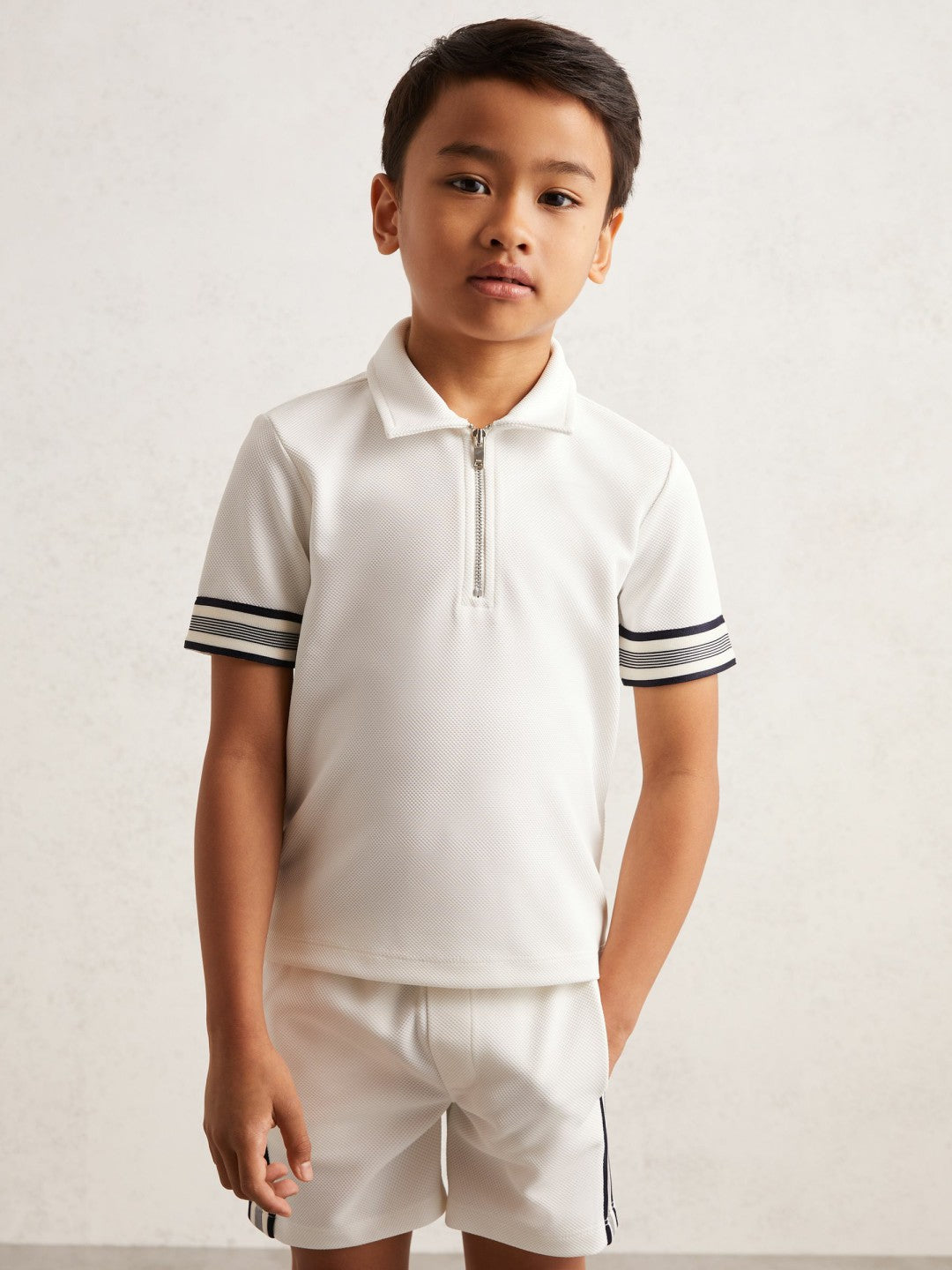 3-9 yrs Textured Half Zip Polo Shirt in White