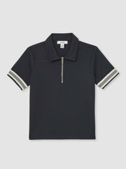 3-9 yrs Textured Half Zip Polo Shirt in Navy Blue