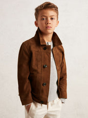 9-13 yrs Suede Worker Jacket in Tobacco Brown