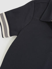 9-13 yrs Textured Half Zip Polo Shirt in Navy Blue