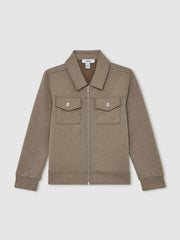 3-9 yrs Interlock Zip-Through Overshirt in Taupe Brown