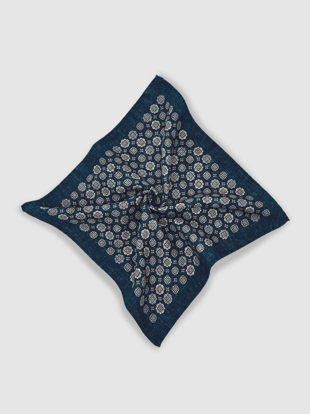 Silk Medallion Print Pocket Square in Indigo Melange