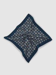Silk Medallion Print Pocket Square in Indigo Melange