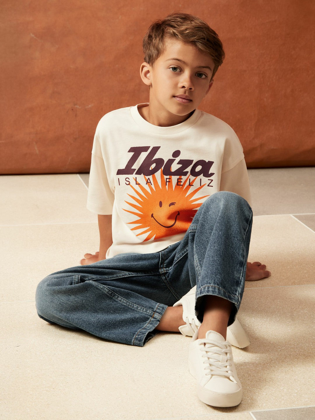 3-9 yrs SmileyWorld Sun Motif T-Shirt in Off White