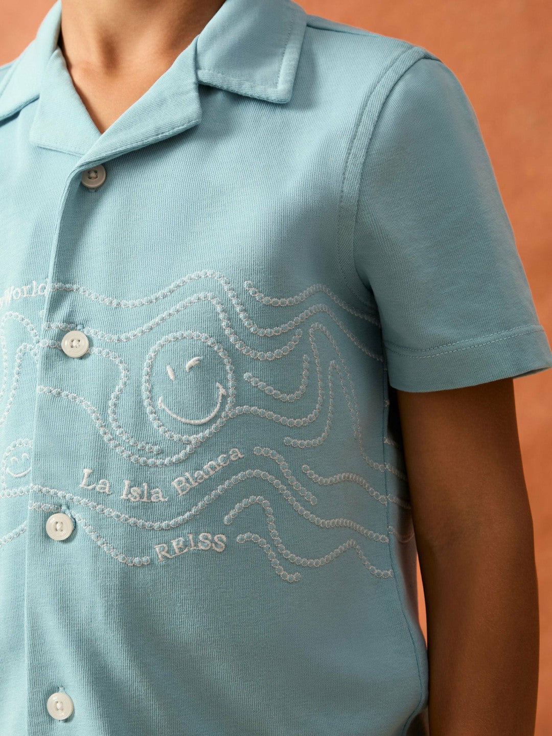 3-9 yrs SmileyWorld Embroidered Shirt in Sky Blue