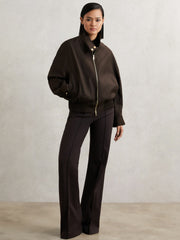 Wool Bomber Jacket in Chocolate Brown