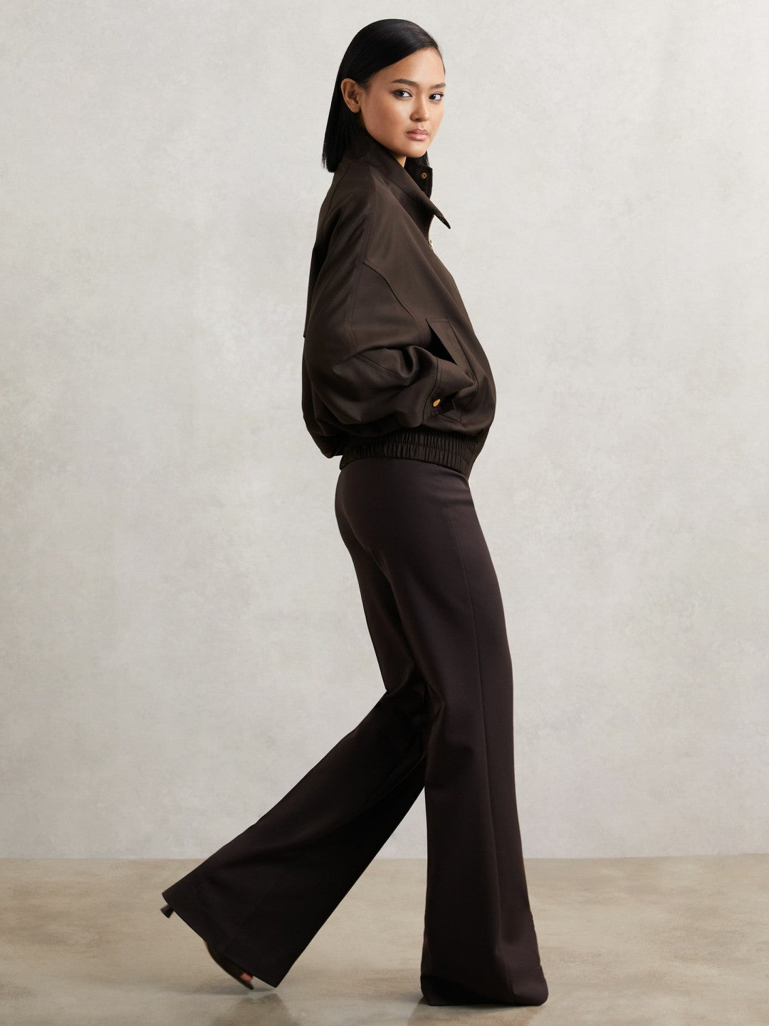 Wool Bomber Jacket in Chocolate Brown