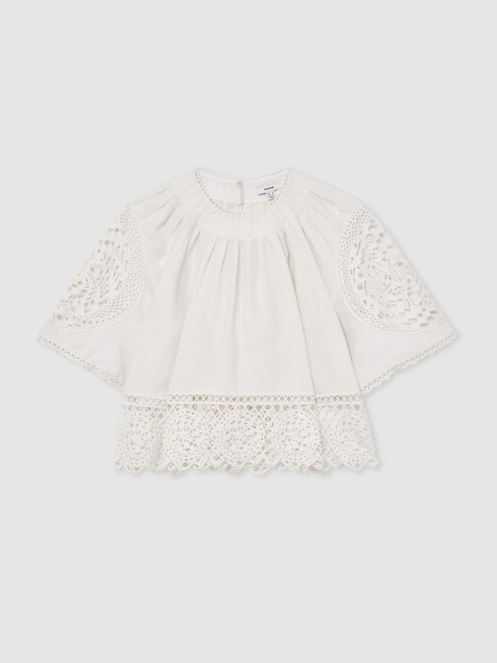 Linen Embroidered Swing Top in Ivory