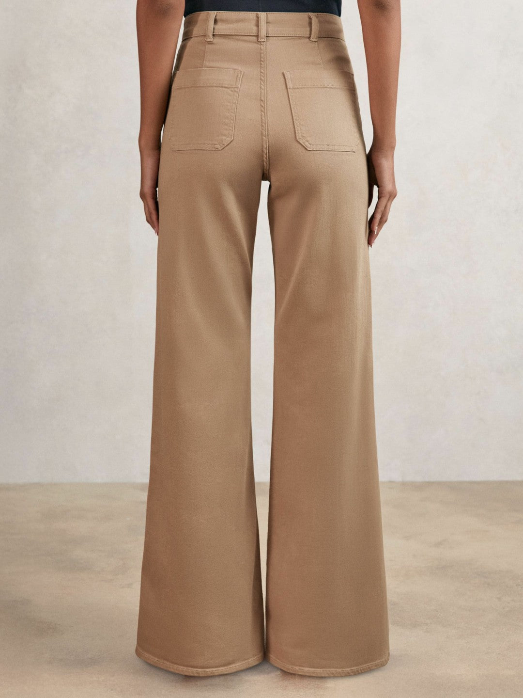 Petite Patch-Pocket Flared Jeans in Taupe Neutral