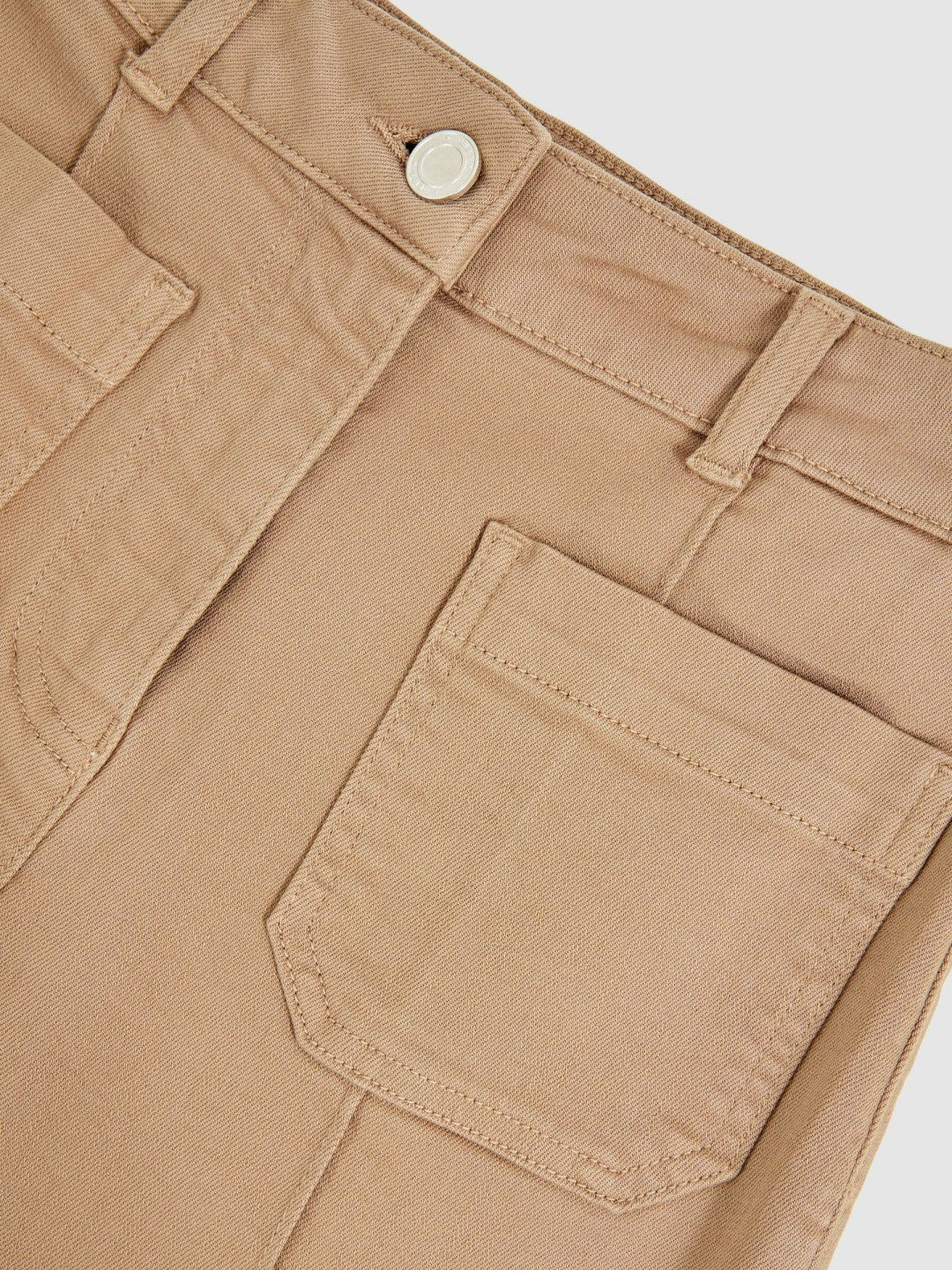 Petite Patch-Pocket Flared Jeans in Taupe Neutral