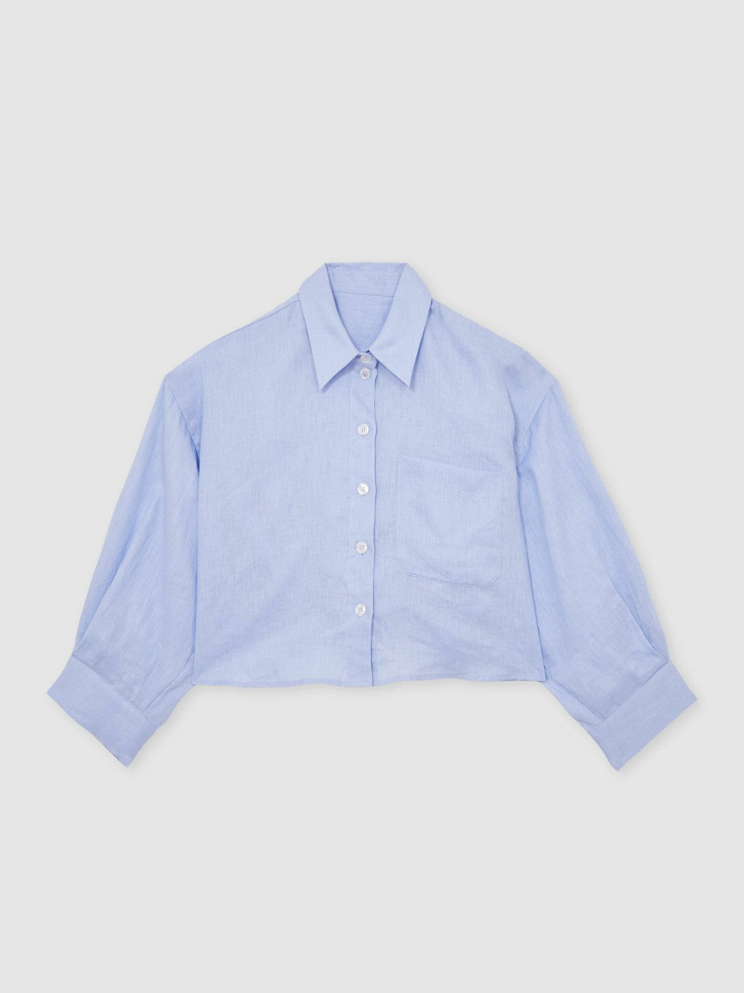 Oversize Linen Cropped Shirt in Blue