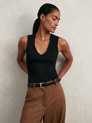 V-Neck Sleeveless Bodysuit in Black