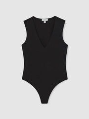 V-Neck Sleeveless Bodysuit in Black