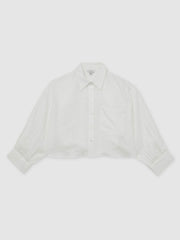 Oversize Linen Cropped Shirt in White