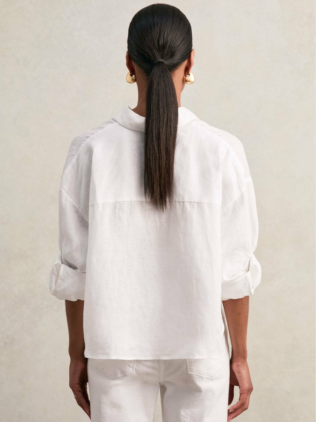 Oversize Linen Cropped Shirt in White