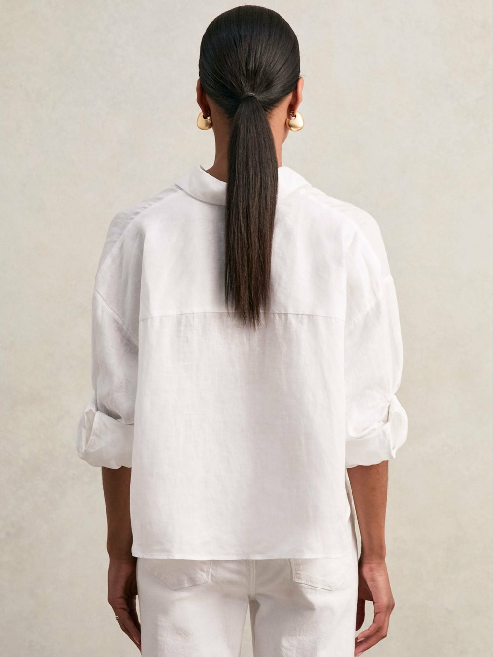 Oversize Linen Cropped Shirt in White