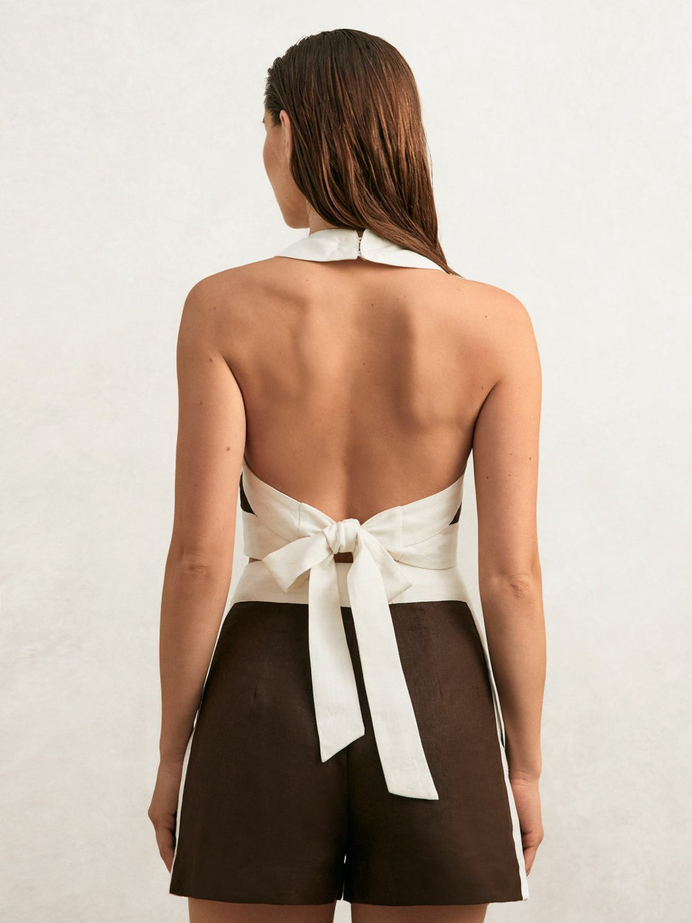 Linen Colourblock Shorts in Chocolate/Cream