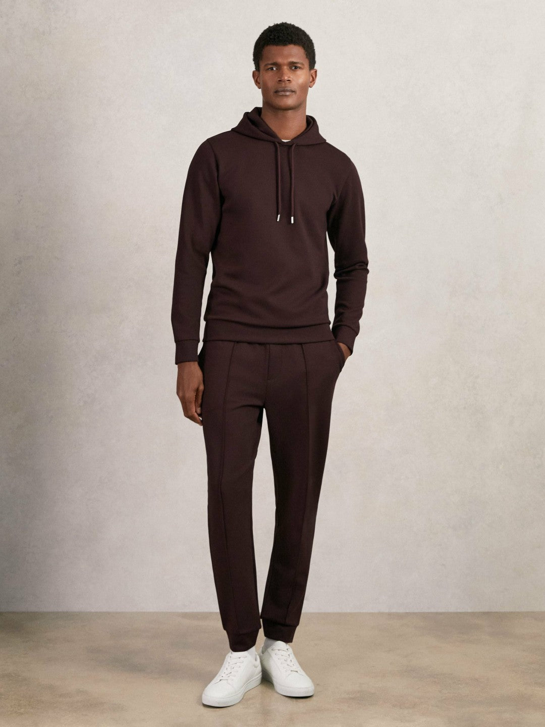 Interlock Jersey Drawstring Hoodie in Cherry Red