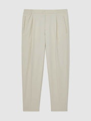 Tapered Drawstring Tailored Trousers in Ecru